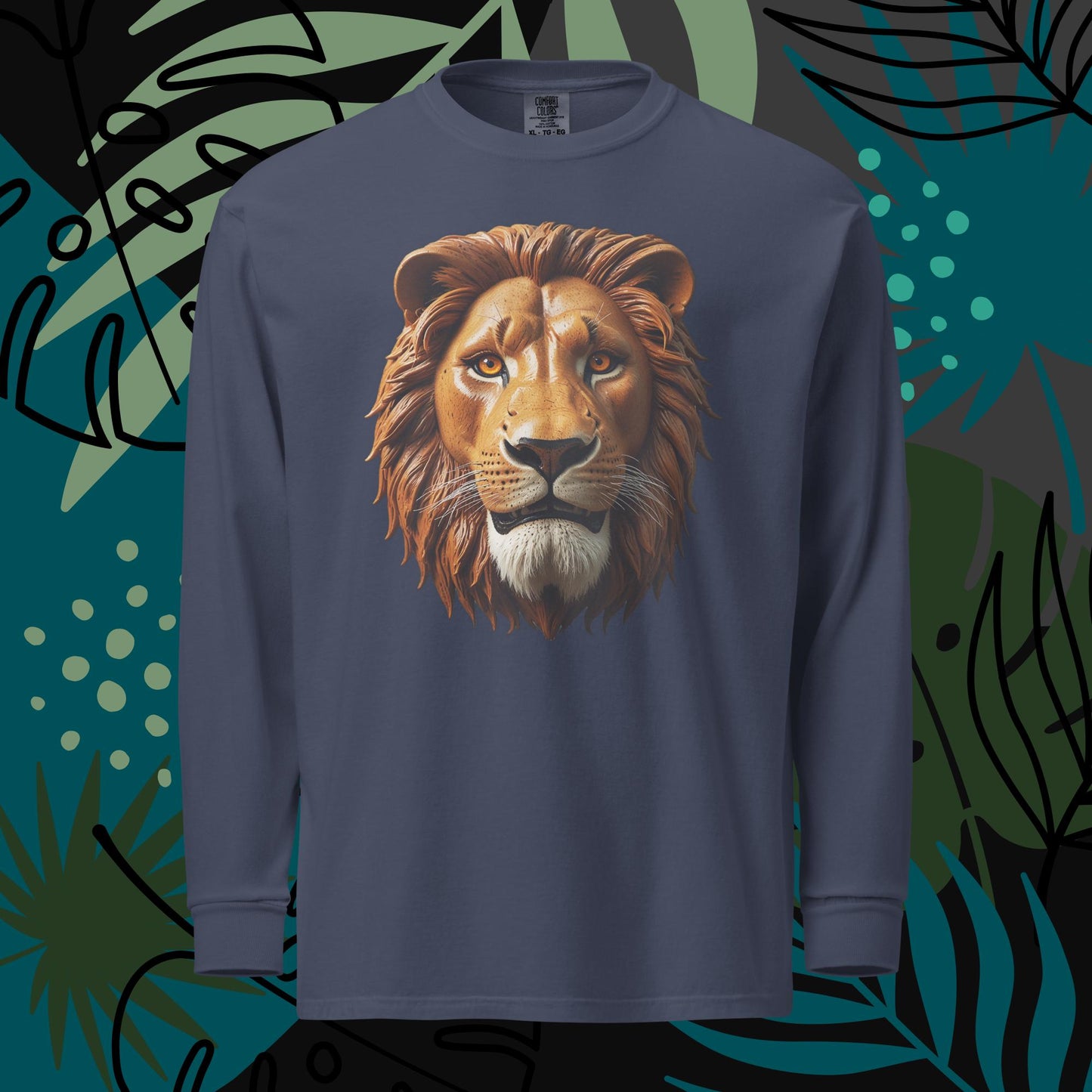 Camisa de manga comprida pesada tingida em tecido Lion